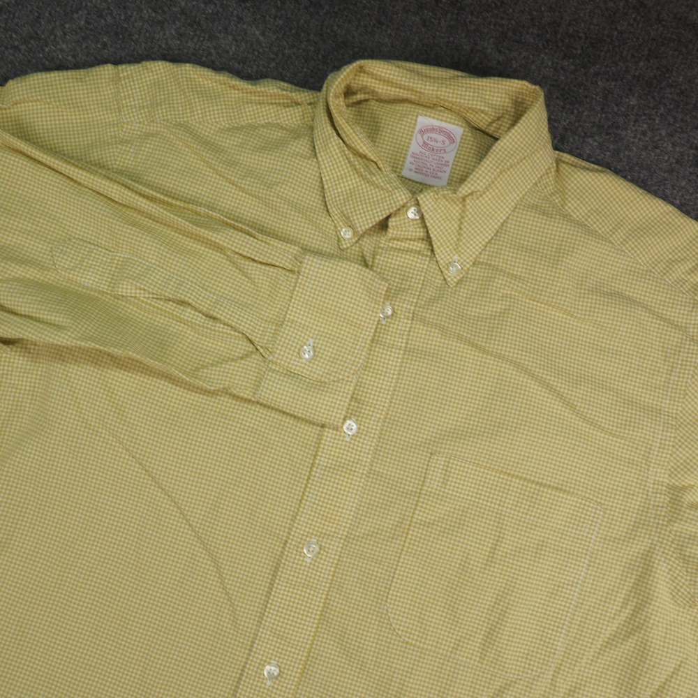 Brooks Brothers Makers Mens 15.5-5 Yellow Gingham Button Down Shirt Made in USA